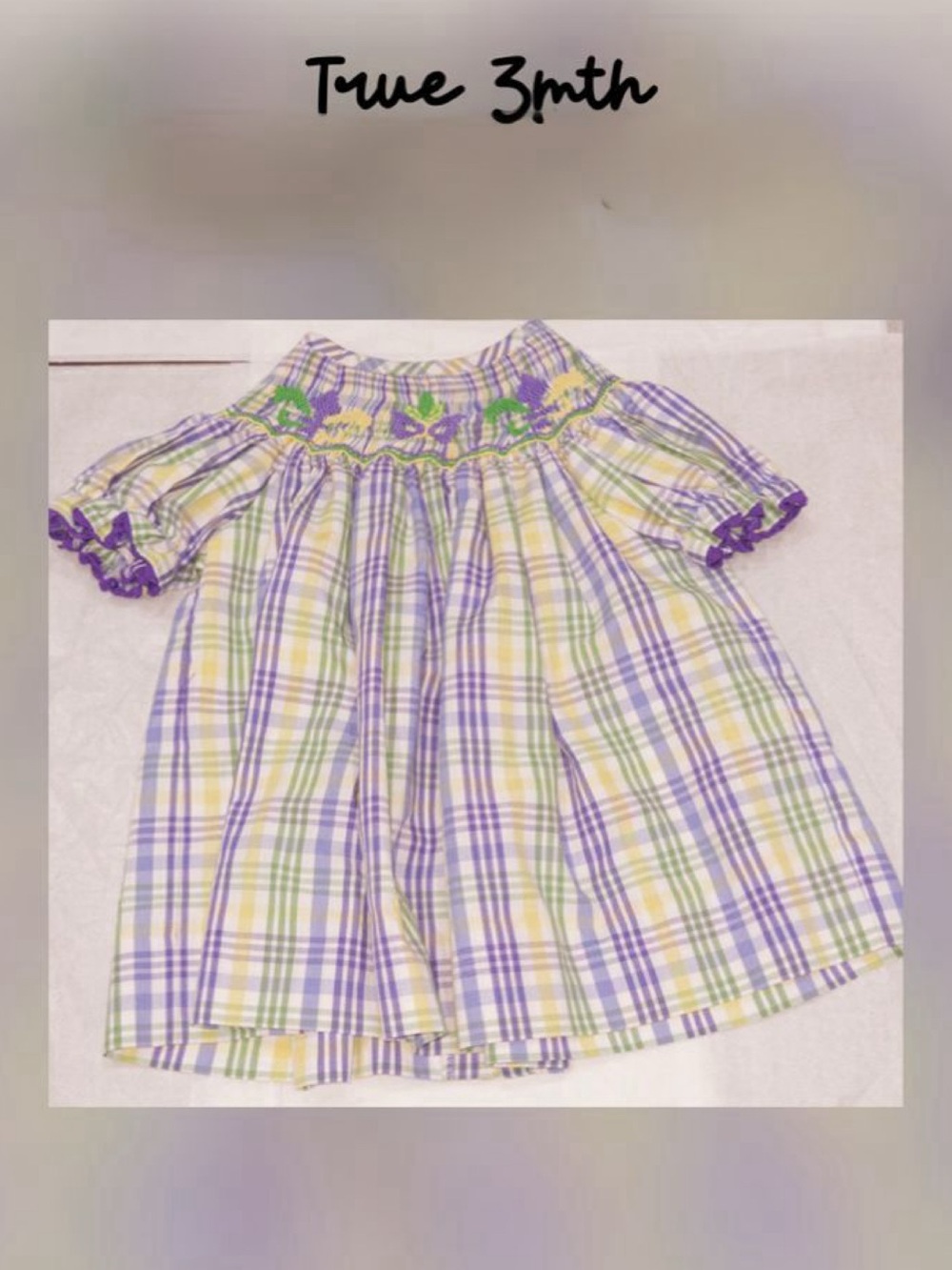 Girls Mardi Gras plaid smock dress